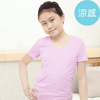 ROUAN柔安 兒童版台灣製冰涼衣-短袖V領T恤(紫)S紫色