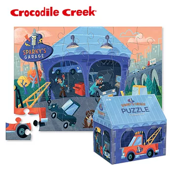 【美國Crocodile Creek】建築造型盒拼圖系列-汽車維修廠