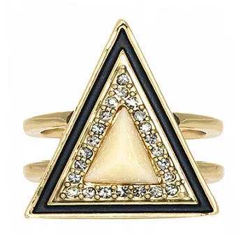 House of Harlow 1960 白鑽飾邊 象牙白 鑽石切割三角形 金色戒指