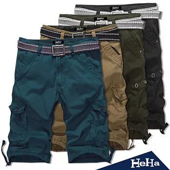 短褲 純棉抽繩扣環休閒工作褲 四色-HeHa-31(軍綠)