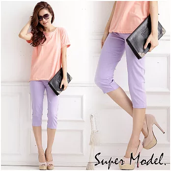 [名模衣櫃]纖細美腿馬卡龍曲線雕塑七分褲M紫色
