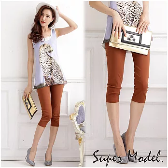 [名模衣櫃]纖細美腿馬卡龍曲線雕塑七分褲M繡紅色