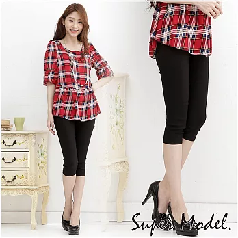 [名模衣櫃]纖細美腿馬卡龍曲線雕塑七分褲M黑色