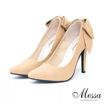 【Messa米莎】(MIT) 復古LOOK蝴蝶結裝飾內真皮高跟包鞋35棕色