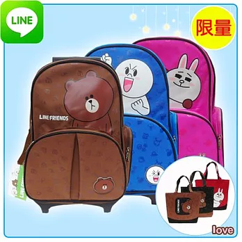 【LINE FRIENDS】書包+托特袋-精緻分離式拉桿款(三色)咖啡色熊大款