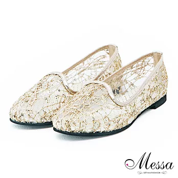 【Messa米莎】(MIT)時髦雕花透膚樂福平底鞋37金色