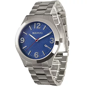 MANGO 都會品味不鏽鋼時尚腕錶-藍/41mm
