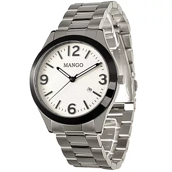 MANGO 都會品味不鏽鋼時尚腕錶-白/41mm