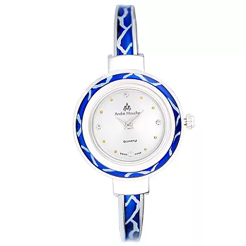 【ANDRE MOUCHE】雪蓮錶 優雅風情晶鑽錶 (藍/銀)