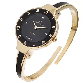 【ANDRE MOUCHE】雪蓮錶 時尚典雅晶鑽錶 (黑/金)