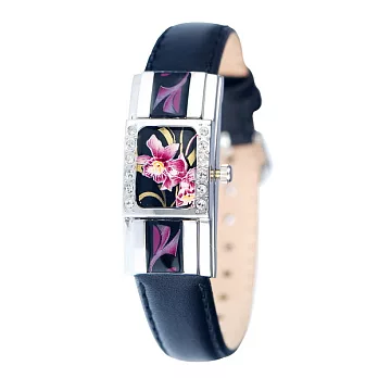 【ANDRE MOUCHE】雪蓮錶 氣質蘭花晶鑽彩繪掀蓋錶 (黑/紫/銀)