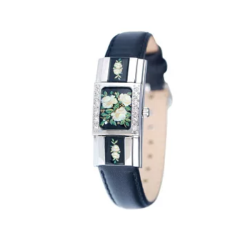 【ANDRE MOUCHE】雪蓮錶 優雅玫瑰晶鑽彩繪掀蓋錶 (黑/綠/銀)