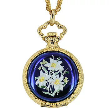 【ANDRE MOUCHE】雪蓮錶 氣質蘭花彩繪掀蓋懷錶 (藍/金)