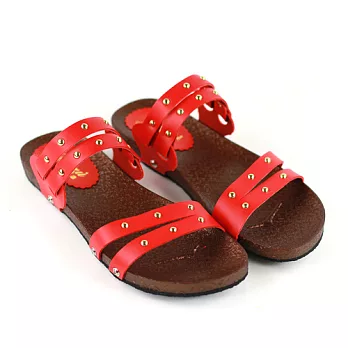 ◤Green Phoenix◥休閒鉚釘平底勃肯拖鞋24紅色