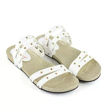 ◤Green Phoenix◥休閒鉚釘平底勃肯拖鞋24白色