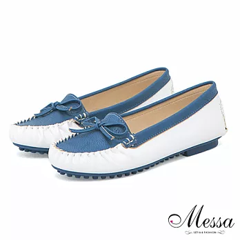 【Messa米莎】(MIT)新鮮色彩配色蝴蝶結平底包鞋36藍色