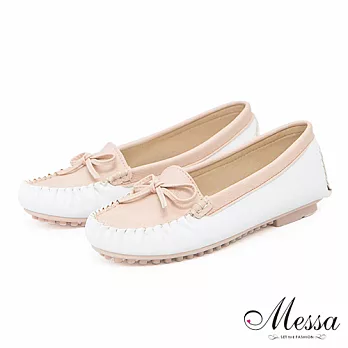 【Messa米莎】(MIT)新鮮色彩配色蝴蝶結平底包鞋39粉色