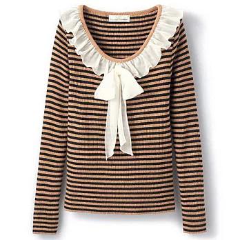 【cecile】荷葉邊蝴蝶結寬領針織上衣M條紋