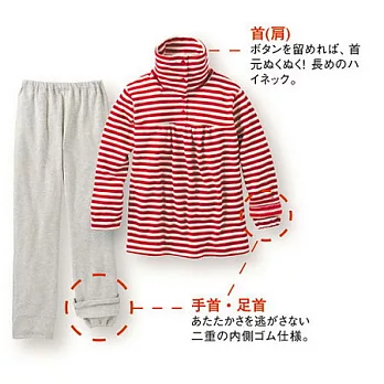 【cecile】腰部雙層保暖伸縮袖口條紋家居服M紅色