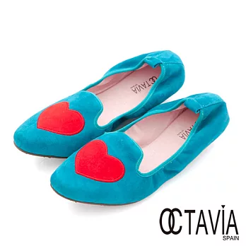 【OCTAVIA】HUMER HEART 貼心俏皮平底麂絨樂福休閒鞋 - 土耳其藍36土耳其藍