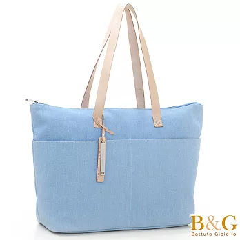 【B＆G】真皮金蔥輕量帆布托特包(淺藍)