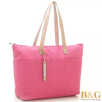 【B&G】真皮金蔥輕量帆布托特包(桃紅)