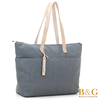 【B＆G】真皮金蔥輕量帆布托特包(時髦灰)