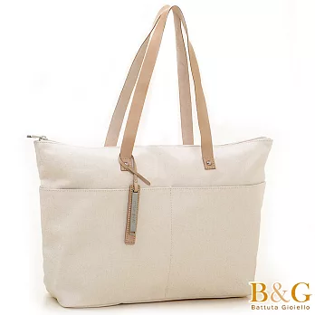【B＆G】真皮金蔥輕量帆布托特包(米白)