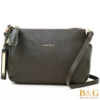 【B&G】義大利真皮奢華感流蘇輕盈斜背包(典雅墨綠)