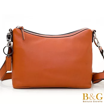 【B＆G】義大利真皮極簡風格斜背包(優雅橘)