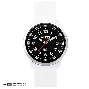 日本原裝進口時尚腕錶品牌 AMPM Survive series 生存A系列 - 日本機芯 100米日常生活防水白色(黑面白錶帶)
