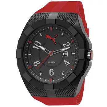 PUMA 搖滾彩虹休閒腕錶-黑x紅