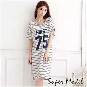 [名模衣櫃]HIRST75-長版橫條印花TeeFREE深藍