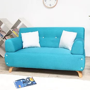 【H&D】Rebecca 蕾貝卡拼色彩扣雙人布沙發藍色