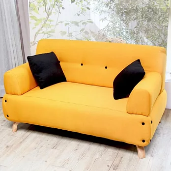 【H&D】Rebecca 蕾貝卡拼色彩扣雙人布沙發黃色