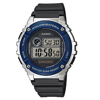 CASIO 新生活運動時尚簡易休閒腕錶-黑+藍-W-216H-2A