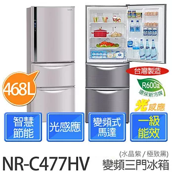 Panasonic 國際牌 NR-C477HV 468L 變頻節能三門冰箱 (極致黑/水晶紫)【台灣製】極致黑