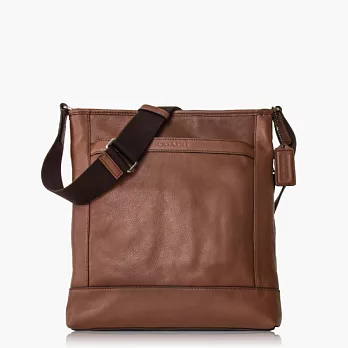 COACH Men’s Bags 素面高級皮革肩背/斜背包_咖啡色