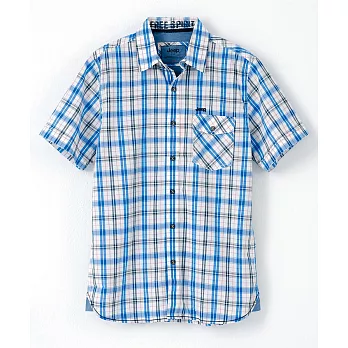 【UH】Jeep - 美式格紋短袖襯衫S - 藍白色