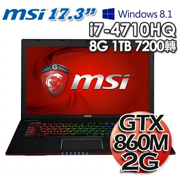 微星MSI GE70 2PE i7-4710HQ GTX860 2G獨顯 17.3吋Win8.1遊戲機筆電(GE70 2PE-BB74718G1T0B81M)