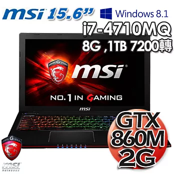 微星MSI GE60 2PF i7-4810MQ GTX860 2G獨顯 15.6吋Win8.1遊戲機筆電(GE60 2PF-BB74818G1T0B81M)