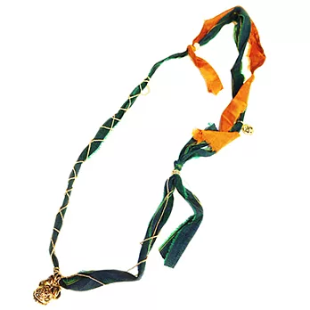 迪士尼 DISNEY COUTURE 立體米奇 金鍊古董緞帶 手鍊&項鍊2用~寶石橘/翡翠綠