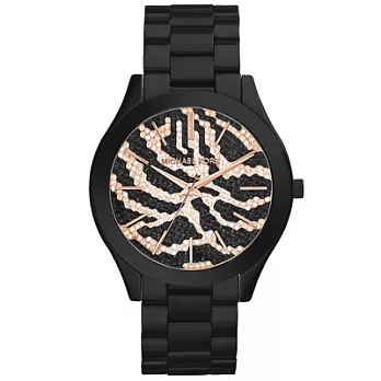 Michael Kors 氣質狂野豹紋晶鑽腕錶-玫瑰金X黑