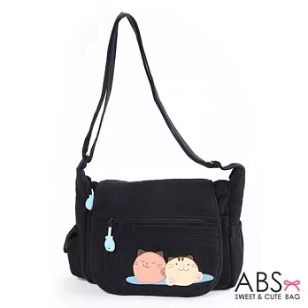 ABS貝斯貓 雞蛋貓翻蓋式 多格層拉鍊側背包 (時尚黑) 88-053