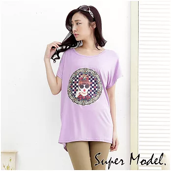 【名模衣櫃】修身剪裁可愛女孩印花TeeFREE 紫色女孩