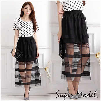 【名模衣櫃】氣質條紋透膚長紗裙-共3色FREE 黑色