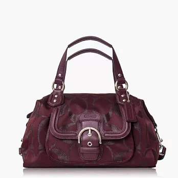 COACH織布皮飾邊馬鞍扣配飾波士頓包_酒紅色