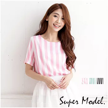 直條印花雪紡上衣-共3色FREE 粉