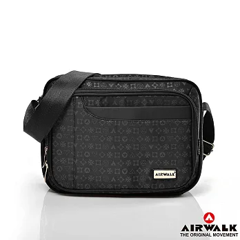 【美國 AIRWALK】經典滿版LOGO質感斜肩包 -神祕黑