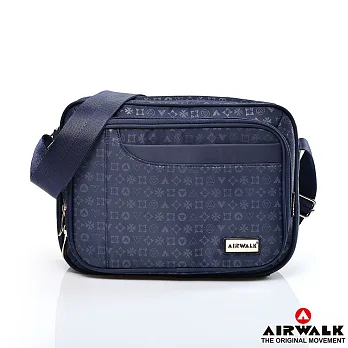【美國 AIRWALK】經典滿版LOGO質感斜肩包 -丈青藍